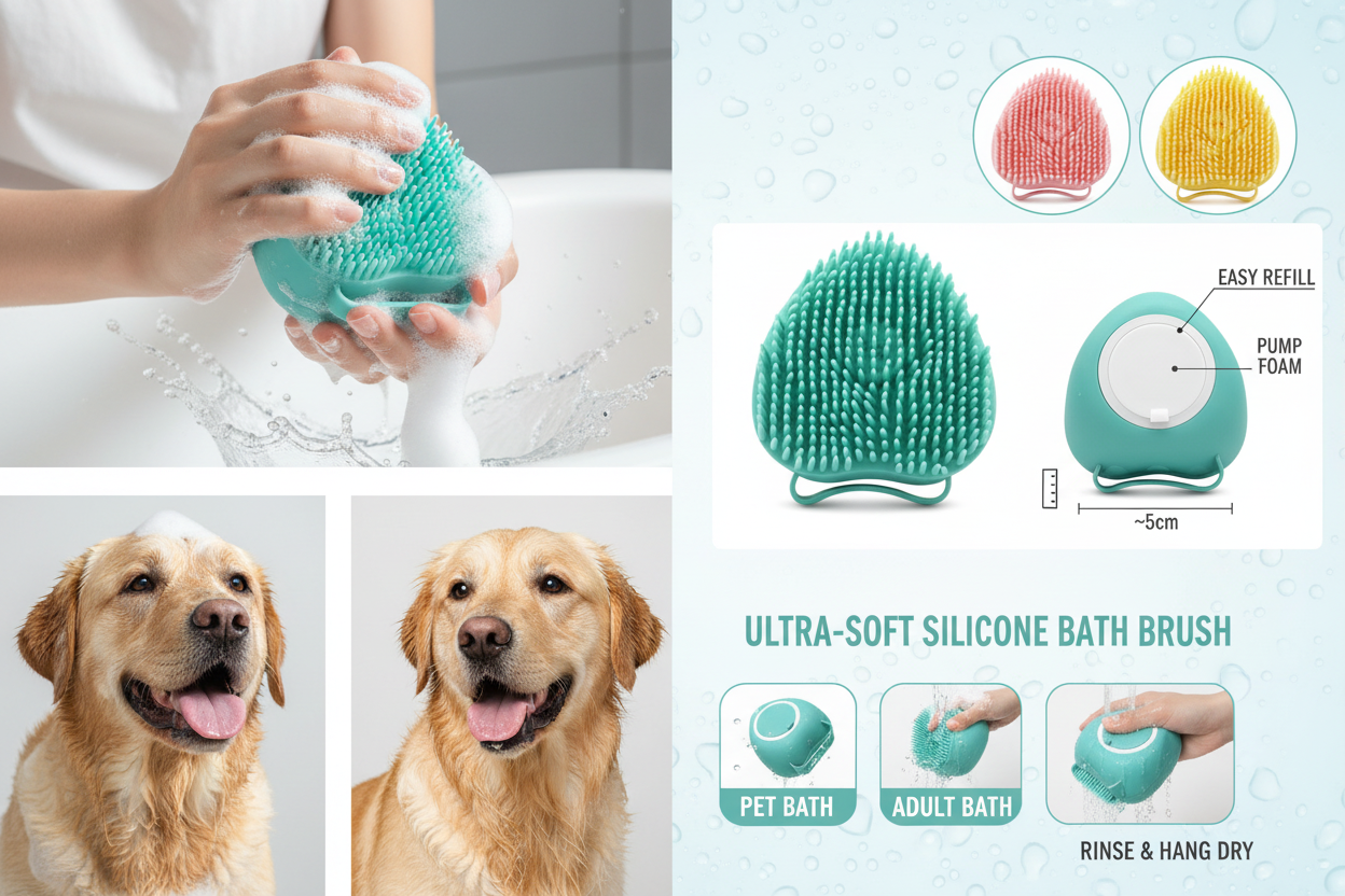 2-in-1 Pet Bath Brush with Built-In Shampoo Dispenser